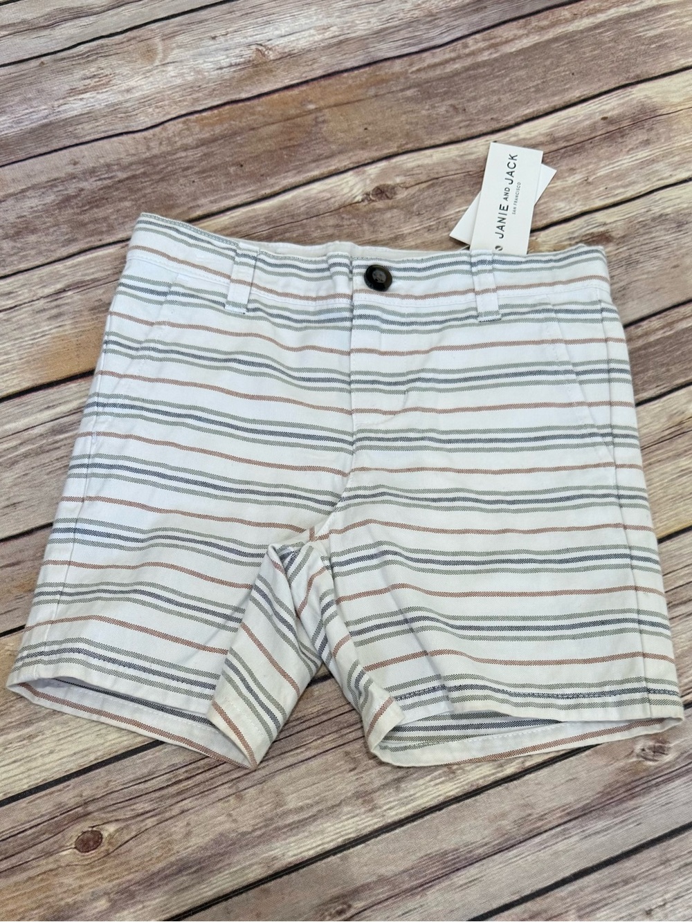 Janie and Jack Cream Striped Cotton Shorts